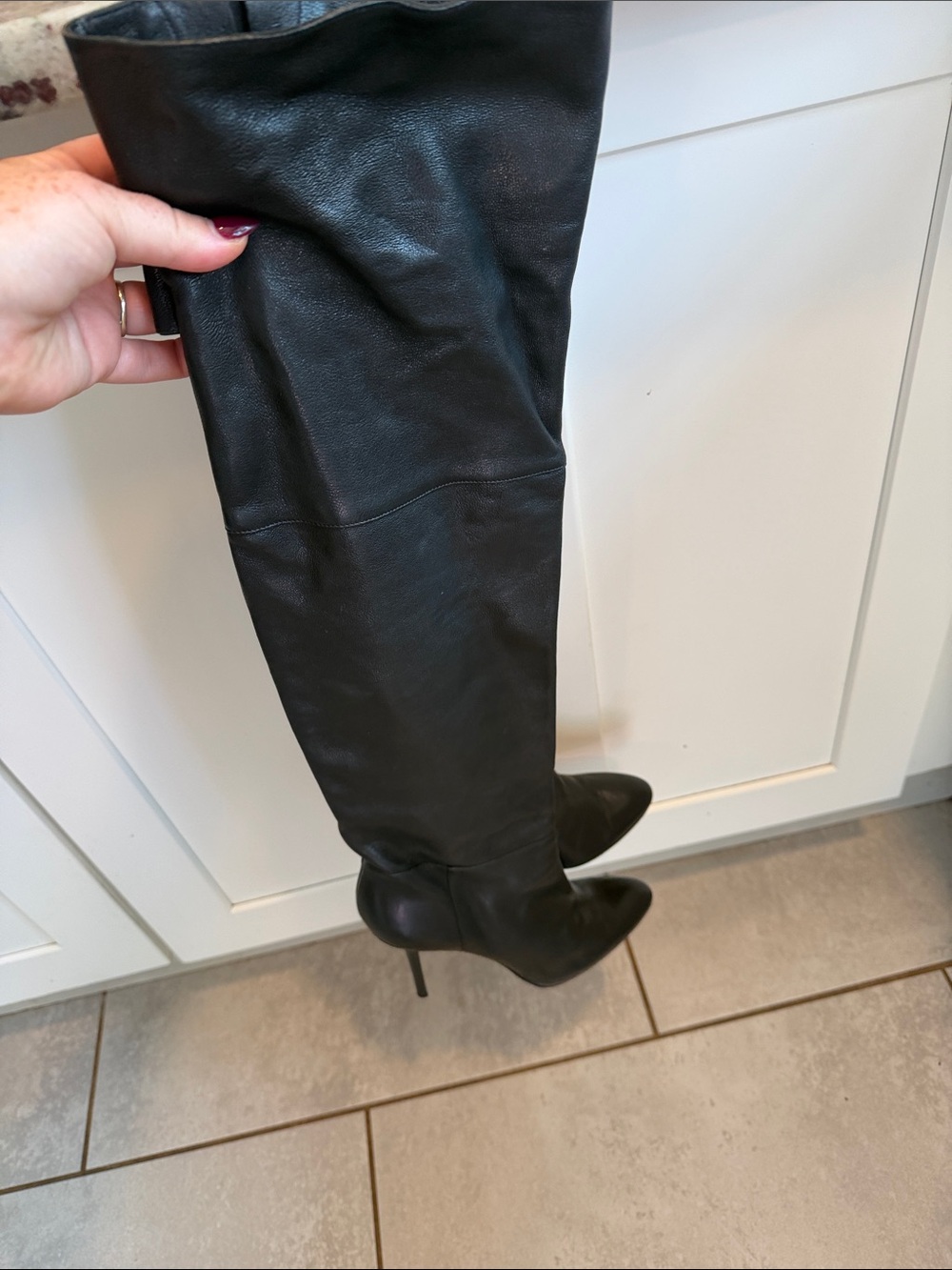 Jimmy Choo Black Leather Over-the-Knee Stiletto Boots